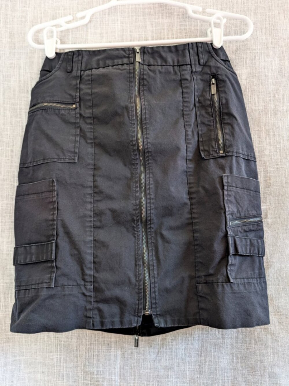 Y2K Black Multi Zipper Mini Cargo Skirt, Industrial, Utility Techware, Size 8
